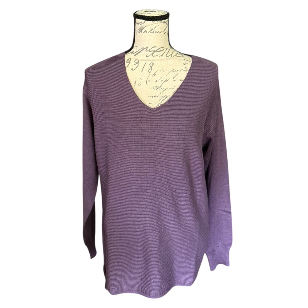 Ella Moss Purple Ribbed V Neck Long Sleeve Sweater Size Small